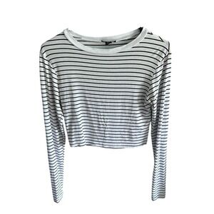 Boohoo Striped Crop Top Long Sleeve Tee Basic Casual White Black Size S